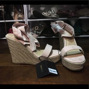 Blush tie up wedges